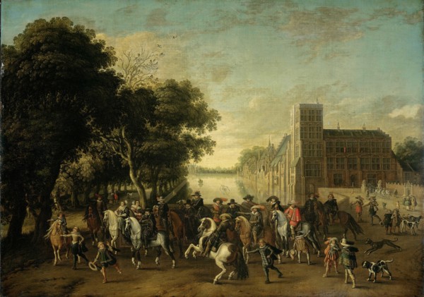 Prince Maurice of Orange accompanied by Frederick V and his wife Elizabeth Stuart, King and Queen of Artist: Hillegaert, Paulus van (1596-1640)