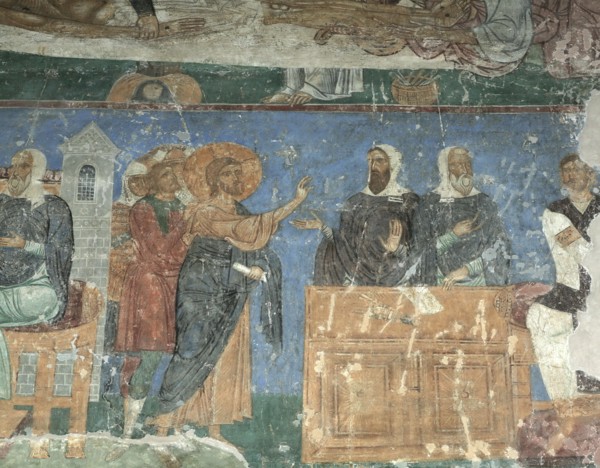 Christ Before Annas and Caiaphas, 12th century. Artist: Ancient Russian frescos