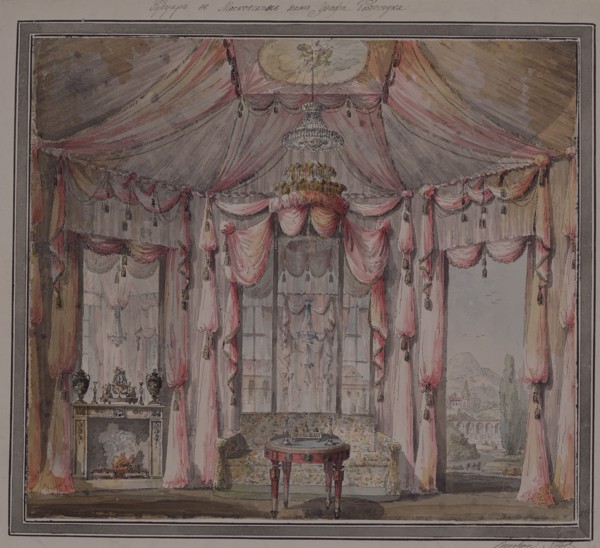 Interior design for the boudoir in the Count Bezborodko House in Moscow, 1790s. Artist: Lvov, Nikolai Alexandrovich (1751-1803)