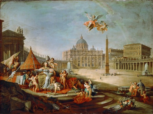 Piazza San Pietro, Rome with an allegory of the Triumph of the Papacy. Artist: Panini, Giovanni Paolo (1691-1765)