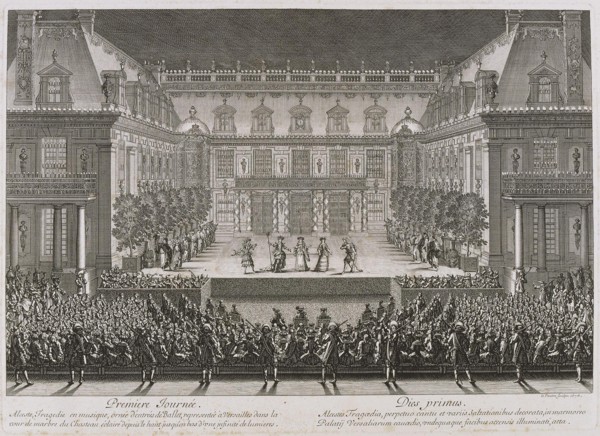 Jean-Baptiste Lully's opera Alceste being performed in the marble courtyard at the Palace of Versail Artist: Le Pautre, Jean (1618-1682)
