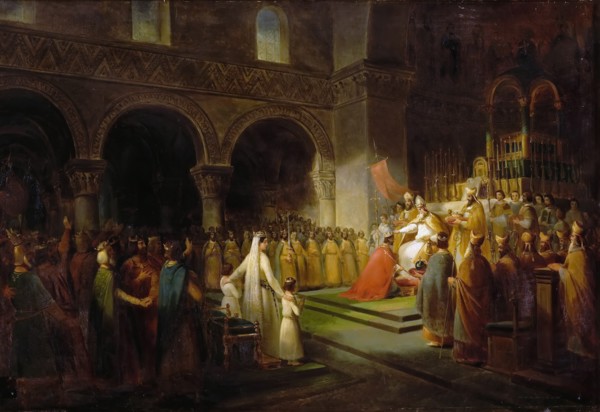 The Anointing of Pepin the Short at Saint-Denis, 28 July 754. Artist: Dubois, François (1790-1871)