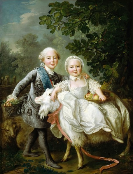Charles de Bourbon, comte d'Artois with his sister Clotilde. Artist: Drouais, François-Hubert (1727-1775)