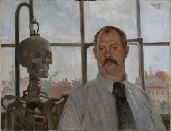 Selfportrait with skeleton. Artist: Corinth, Lovis (1858-1925)