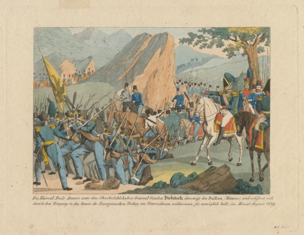 The Army of Graf Ivan Ivanovich Diebitsch crossing the Balkans. Artist: Eisen, Anton Paul (1777-1843)