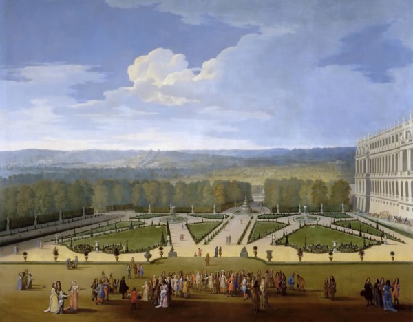 Louis XIV and his Court on a Promenade in the Gardens of Versailles. Artist: Allegrain, Etienne (1653-1736)