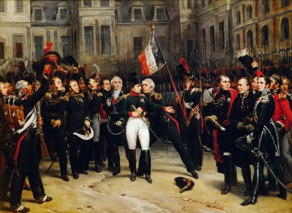 Napoleon's farewell to the Imperial Guard in the courtyard of the Palace of Fontainebleau on 20 Apri Artist: Montfort, Antoine Alphonse (1802-1884)