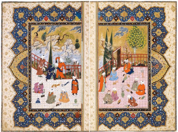 A Gathering of Learned Men on a Terrace. Artist: Iranian master