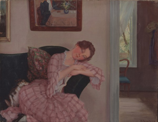 A sleeping Lady in Pink. Artist: Somov, Konstantin Andreyevich (1869-1939)