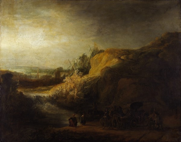Landscape with the baptism of the Eunuch. Artist: Rembrandt van Rhijn (1606-1669)