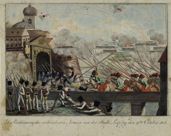 Storming of the city of Leipzig by the Allied troops. Artist: Anonymous