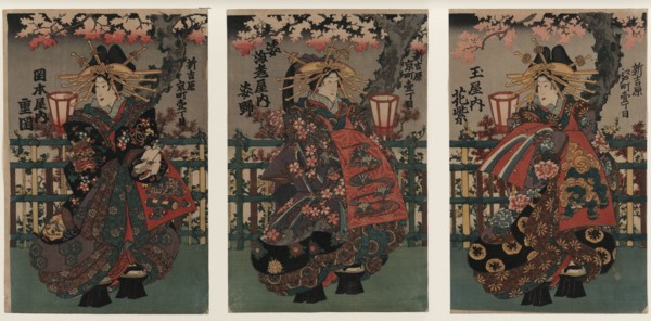 Courtesans Shigeoka, Sugatano and Hanamurasaki. Triptych. From the Series The Beauties of the Yoshiw Artist: Anonymous