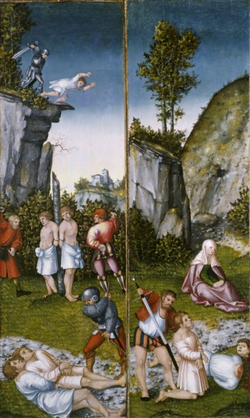 Saint Felicitas at the martyrdom of her seven sons. Artist: Cranach, Lucas, the Elder (1472-1553)