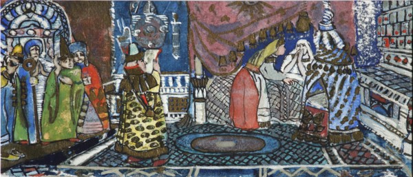 Illustration for the Fairy tale of the Tsar Saltan by A. Pushkin. Artist: Malyutin, Sergei Vasilyevich (1859-1937)