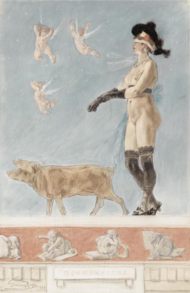 Pornokrates (La Dame au cochon). Artist: Rops, Félicien (1833-1898)