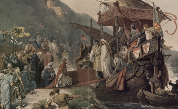 Emperor Frederick II receives at Stolzenfels his bride Isabella. Artist: Zick, Alexander (1845-1907)