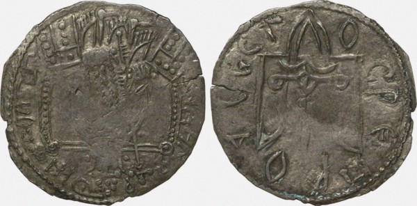 Coin (Srebrennik) of Grand Duke Vladimir Svyatoslavich (Reverse: Symbol of Rurikids), 980-1015. Artist: Numismatic, Russian coins