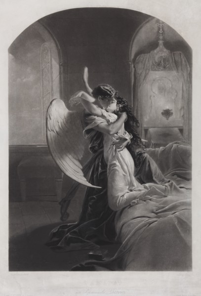 Tamara and Demon. Illustration to the poem The Demon by Mikhail Lermontov, c. 1880. Artist: Zichy, Mihály (1827-1906)