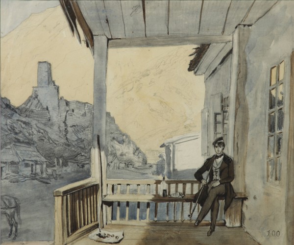 Count Sergey Vasilyevich Dolgorukov (1820-1853) at the Lars Station, 1840. Artist: Gagarin, Grigori Grigorievich (1810-1893)