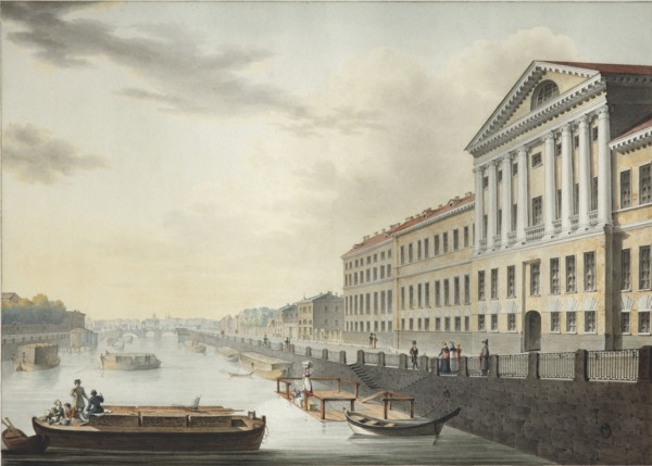 View of the Fontanka River from the Izmailovsky Bridge, 1820-1823. Artist: Yesakov, Yermolai Ivanovich (1791-1840)