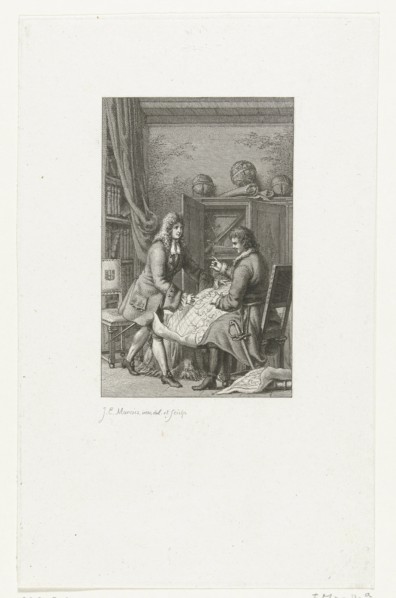 Tsar Peter the Great and Mayor Nicolaes Witsen studying a map, 1814. Artist: Marcus, Jacob Ernst (1774-1826)