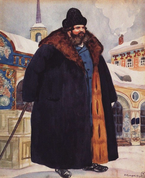 Merchant in a fur coat, 1920. Artist: Kustodiev, Boris Michaylovich (1878-1927)