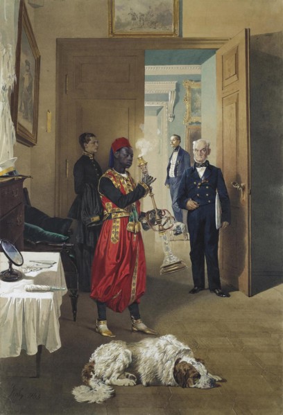 Foyer of the Great Palace in Tsarskoye Selo, 1865. Artist: Zichy, Mihály (1827-1906)