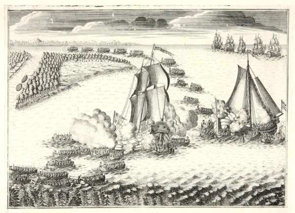 The battle at the mouth of the Neva on May 18, 1703, 1720s. Artist: Zubov, Alexei Fyodorovich (1682-after 1750)