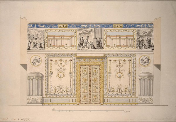 Design for the Lyons Hall (Yellow Drawing-Room) in the Great Palace of Tsarskoye Selo, Early 1780s. Artist: Cameron, Charles (ca. 1730/40-1812)