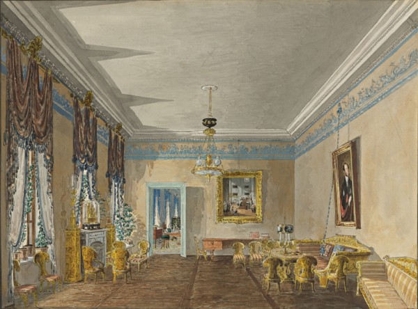 Drawing room in the House of Princess Anna Gagarina in Petersburg, 1799. Artist: Kolmann, Karl Ivanovich (1786-1846)
