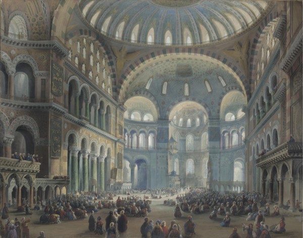 Interior of the Hagia Sophia in Constantinople. Artist: Bossoli, Carlo (1815-1884)