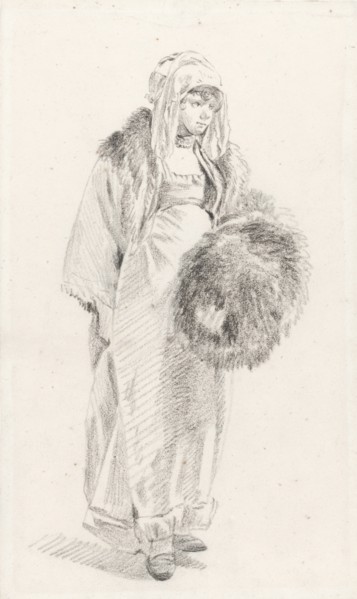 Russian woman with a fur muff, Between 1758 and 1761. Artist: Le Prince, Jean-Baptiste (1734-1781)