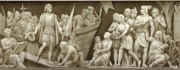 Landing of Christopher Columbus (The frieze in the Rotunda of the United States Capitol), 1860-1873. Artist: Brumidi, Constantino (1805-1880)