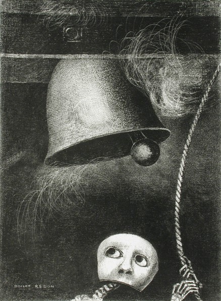 A Mask Sounds the Death Knell. Series: For Edgar Poe, 1882. Artist: Redon, Odilon (1840-1916)