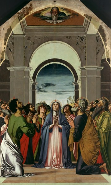 The Descent of the Holy Spirit. Central Panel of Polyptich of the Pentecost, ca 1475. Artist: Vivarini, Alvise (ca. 1446-ca. 1505)