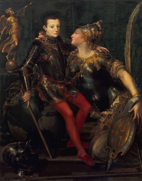 Allegorical Portrait of Parma Embracing Alessandro Farnese, 1556. Artist: Mazzola Bedoli, Girolamo (c. 1500-1569)