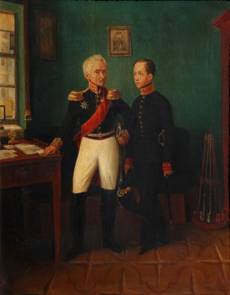 Portrait of General Fyodor Grigoryevich (Friedrich August) Goldgeuer (1771-1848) with Son Mikhail, c Artist: Anonymous