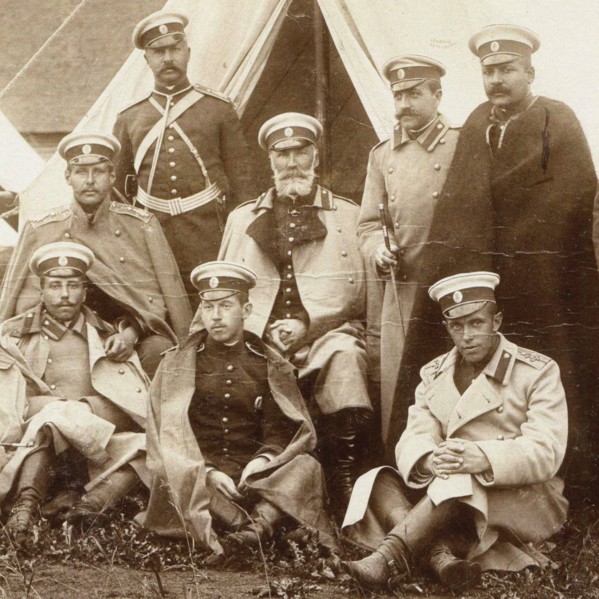Nikolai Nikolaevich, prince Odoevsky-Maslov (in the middle) with the officers of the Life Guard Cava Artist: Anonymous