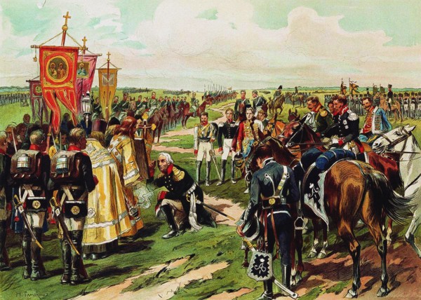 Marschall Mikhail Kutuzov before the Battle of Borodino, 1912. Artist: Samokish, Nikolai Semyonovich (1860-1944)