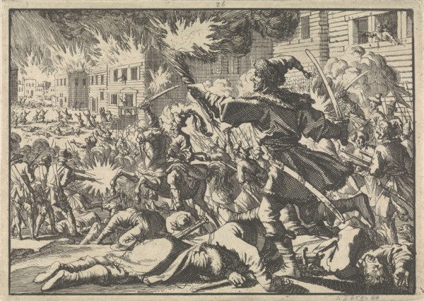 Fighting in the streets of Moscow between Russians and Poles in 1611, 1698. Artist: Aa, Pieter van der (1659-1733)
