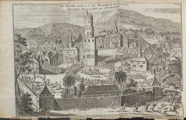 The Stepan Razin's riots in Astrakhan (From: Drie aanmerkelyke reizen), 1675. Artist: Struys, Jan Jansz. (1630-1694)