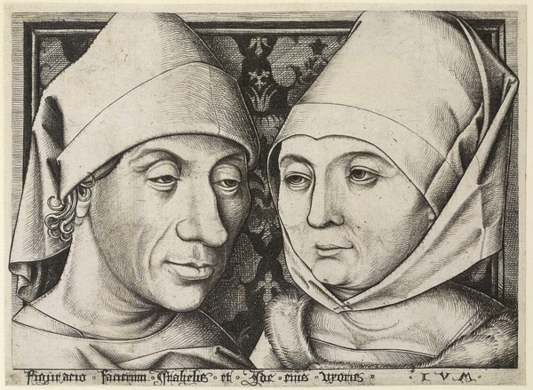 Self-Portrait with wife Ida, c. 1490. Artist: Meckenem, Israhel van, the Younger (ca 1440-1503)