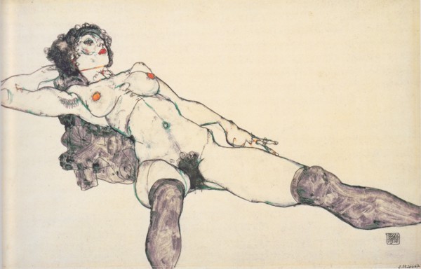 Reclined female nude with spreaded legs, 1914. Artist: Schiele, Egon (1890-1918)