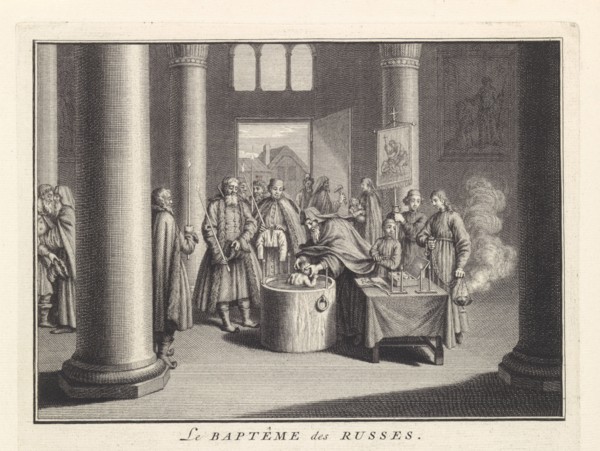 Infant Baptism in Russia, 1732. Artist: Picart, Bernard (1673?1733)