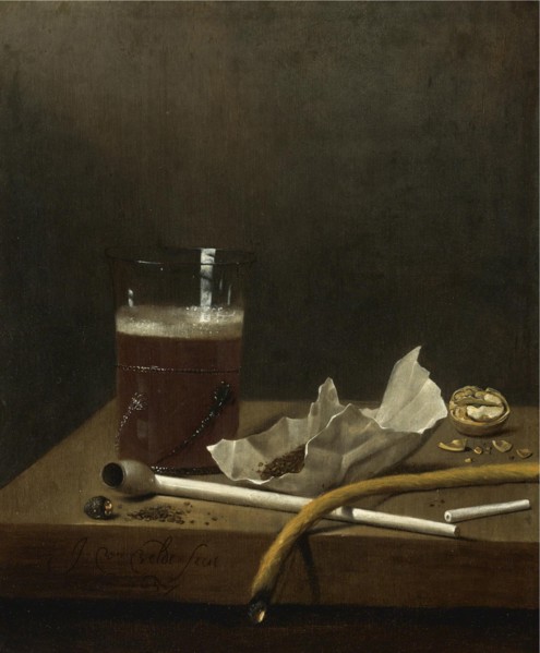 Still life with a glass of beer, a pipe, tobacco and other requisites of smoking, 1658. Artist: Velde, Jan Jansz. van de III (1620-1662)