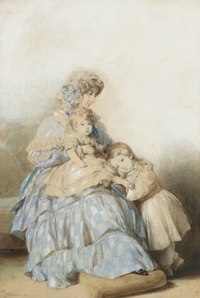 Queen Maria Amalia of the French, with children of Prince Louis, Duke of Nemours, 1845. Artist: Winterhalter, Franz Xaver, School of