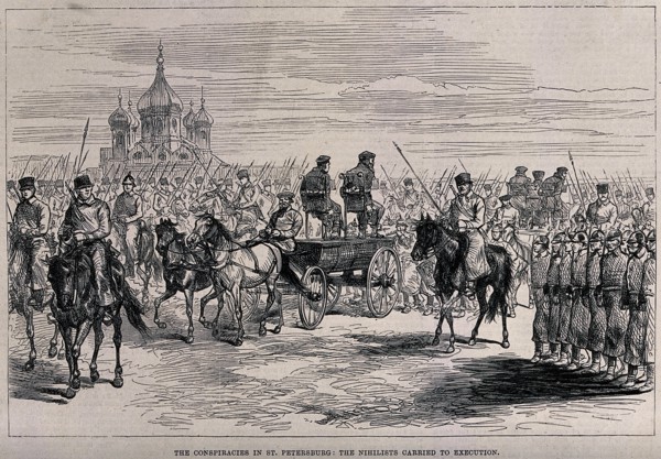 The Nihilists carried to Execution in St. Petersburg, ca 1881. Artist: Anonymous