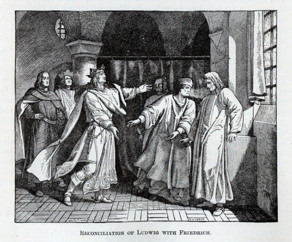 Reconciliation of Ludwig with Friedrich, 1882. Artist: Werthmann, Wilhelm (active 1854-1885)