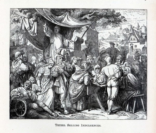 Tetzel Selling Indulgences, 1882. Artist: Anonymous