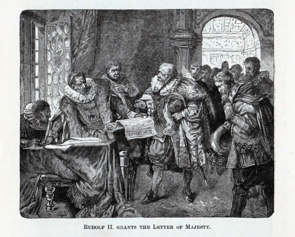 Rudolf II grants the Letter of Majesty, 1882. Artist: Anonymous